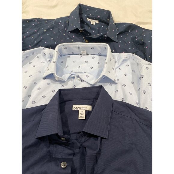 Bar III Mens Dress Career Long Sleeve Collar set of 3 cotton Blue shirt size Med - Picture 1 of 13